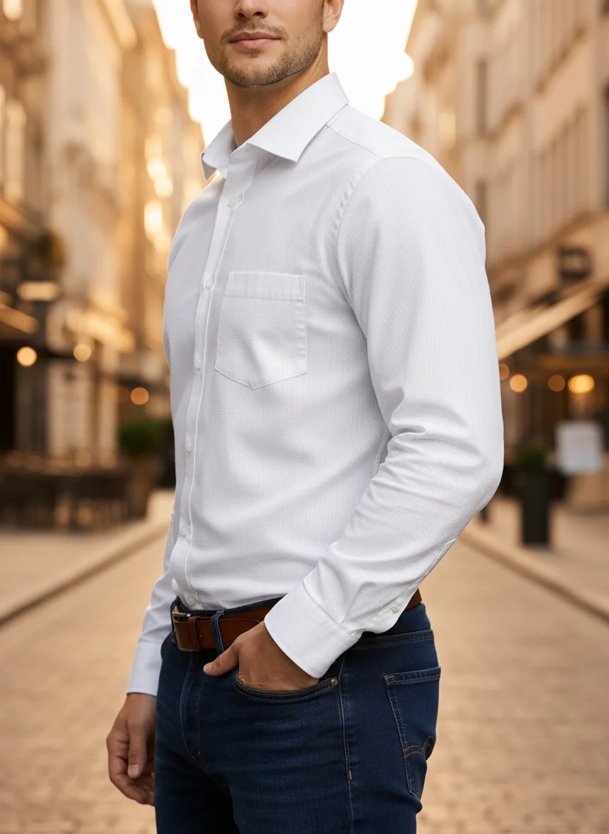 Men’s Premium Light White Cotton Textured Shirt – Regular Fit | Full Sleeve - View 5