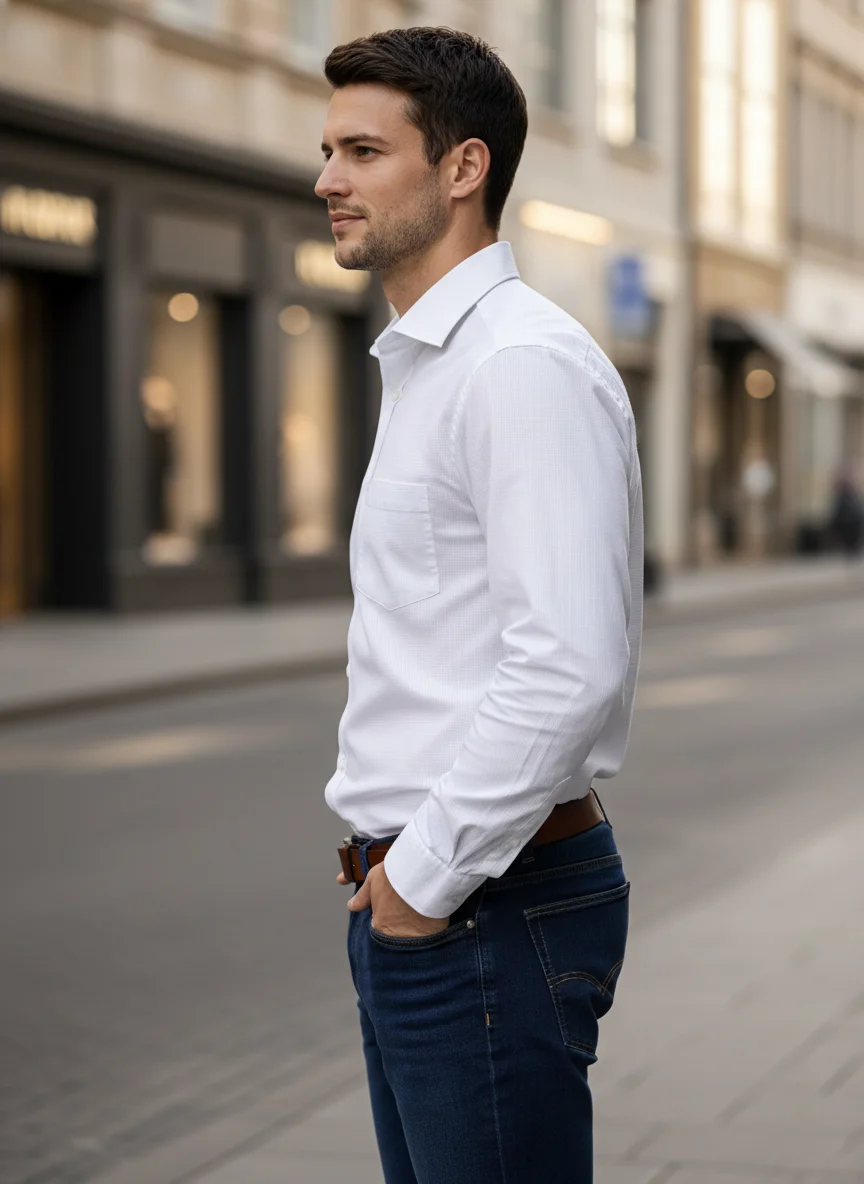 Men’s Premium Light White Cotton Textured Shirt – Regular Fit | Full Sleeve - View 4