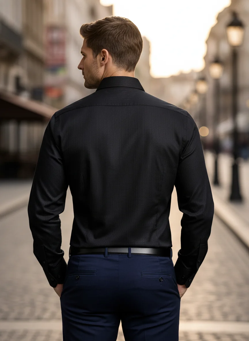 Men’s Premium Black Cotton Textured Shirt – Regular Fit | Full Sleeve - View 3