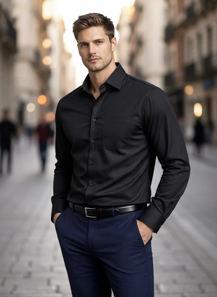 Men’s Premium Black Cotton Textured Shirt – Regular Fit | Full Sleeve alternate view