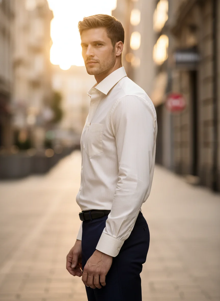 Men’s Premium Cream / Ivory Shirt Cotton Textured Shirt – Regular Fit | Full Sleeve - View 4