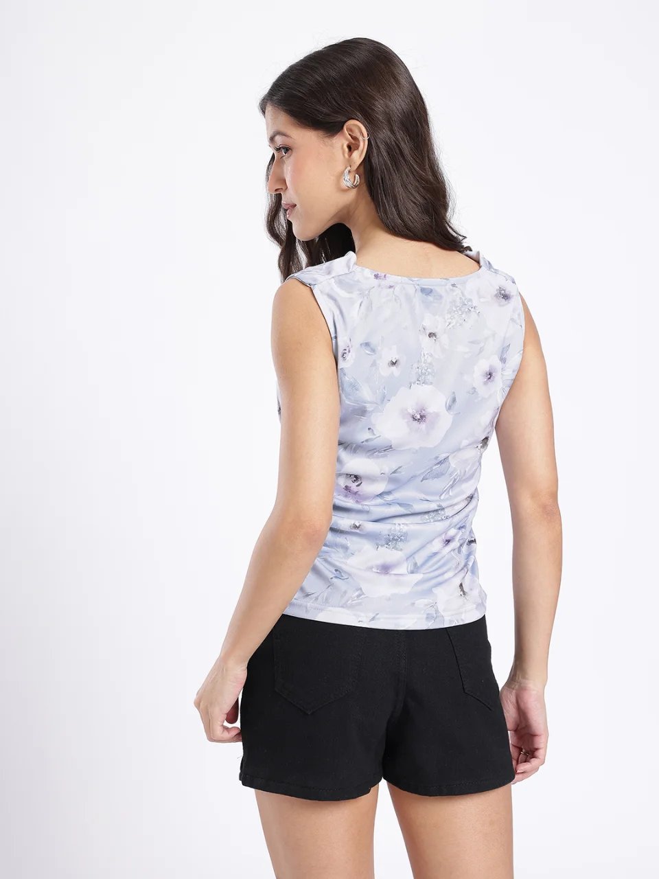 Women Floral Printed Cowl Neck Sleeveless Top - View 5