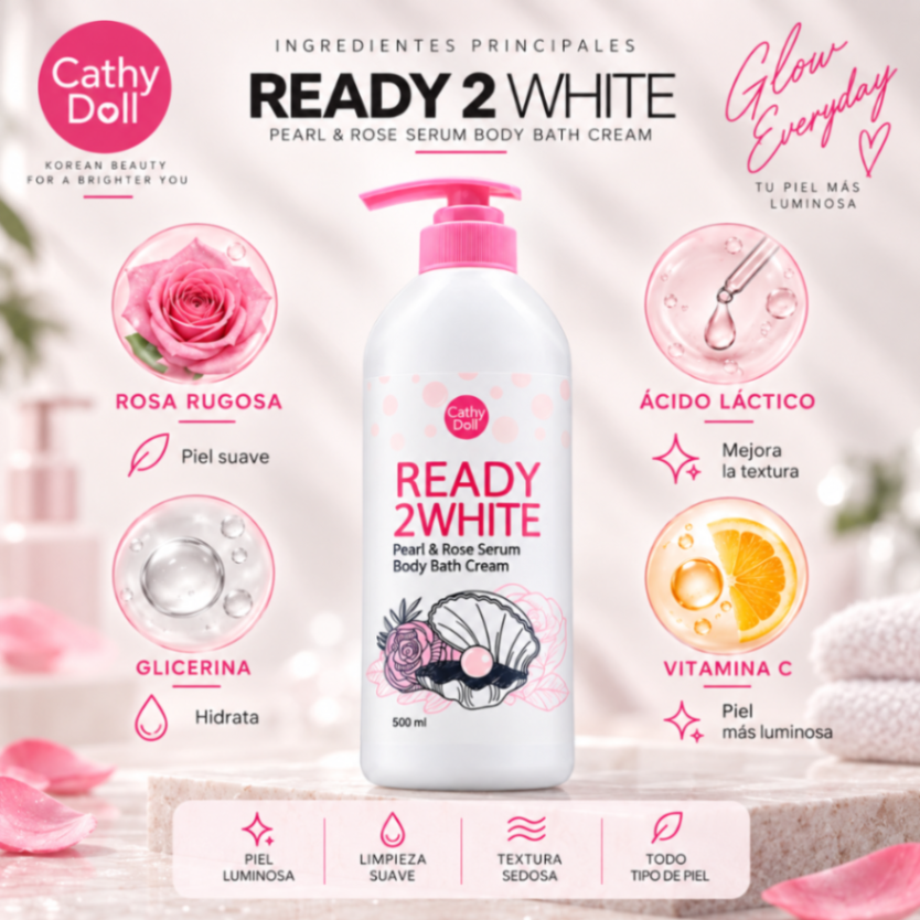 CATHY DOLL READY 2 WHITE PEARL & ROSE SERUM BODY BATH CREAM 500 ml