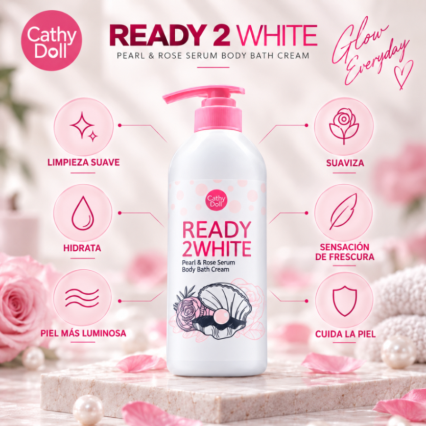 CATHY DOLL READY 2 WHITE PEARL & ROSE SERUM BODY BATH CREAM 500 ml