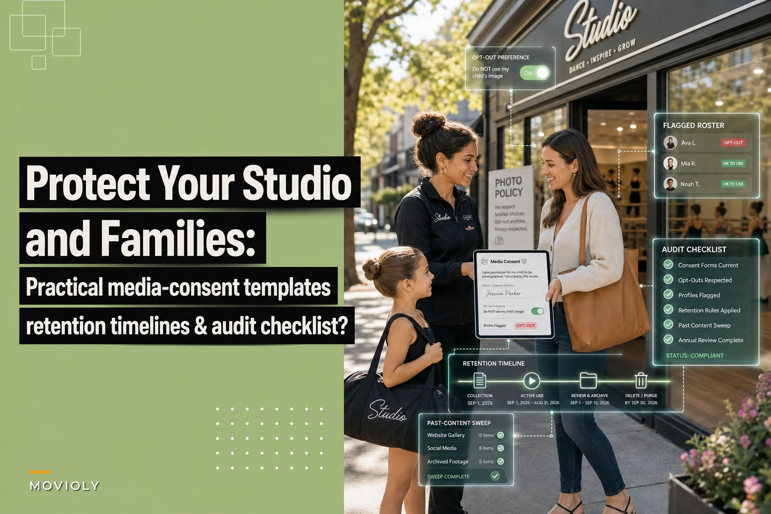 Protect your studio and families: practical media-consent templates, retention schedules and audit checklist
