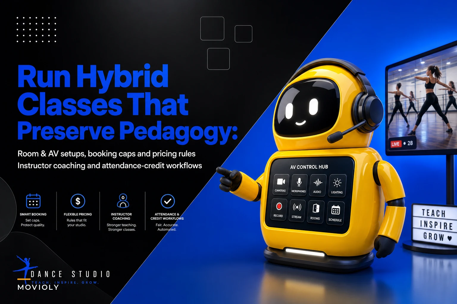 Run hybrid classes without losing pedagogy: AV setups, attendance crediting and pricing rules