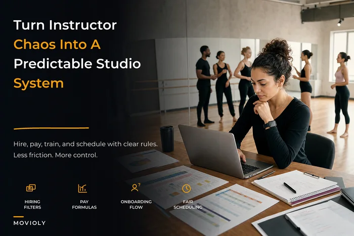 Turn instructor chaos into a predictable system: hiring, pay formulas, training and scheduling fairness for studios