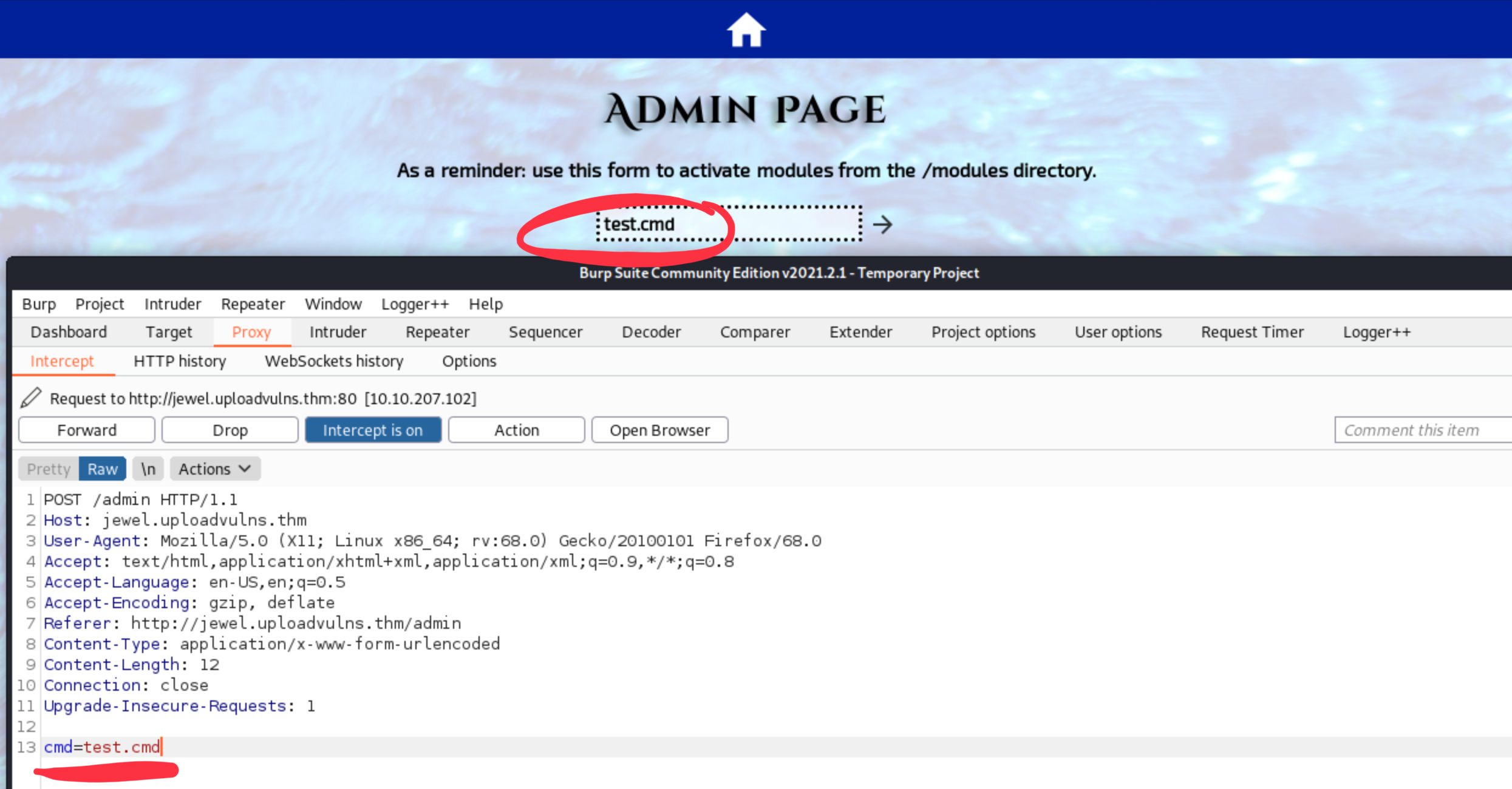 Command call from admin interface