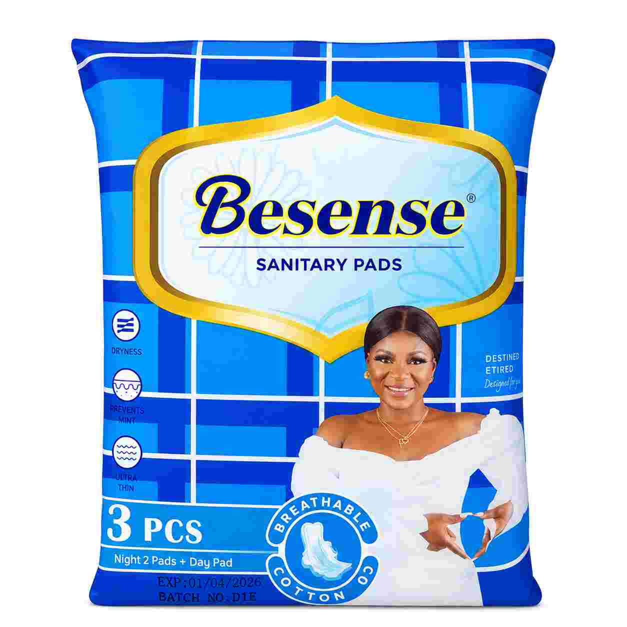 Besense Sanitary Pads – Night & Day (3 Pcs) — White