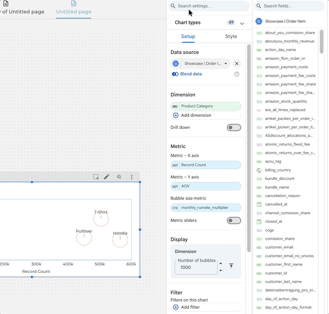 Search in chart settings