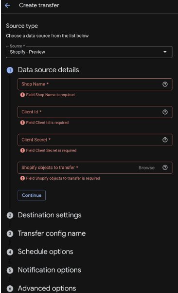 Shopify Import Settings