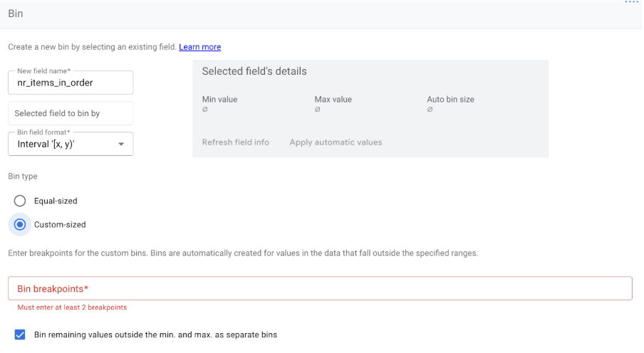 Setting up bins