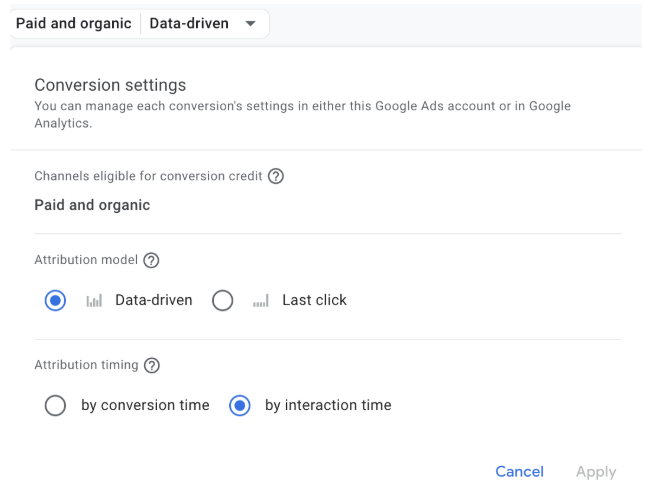 Attribution model and Attribution timing setting