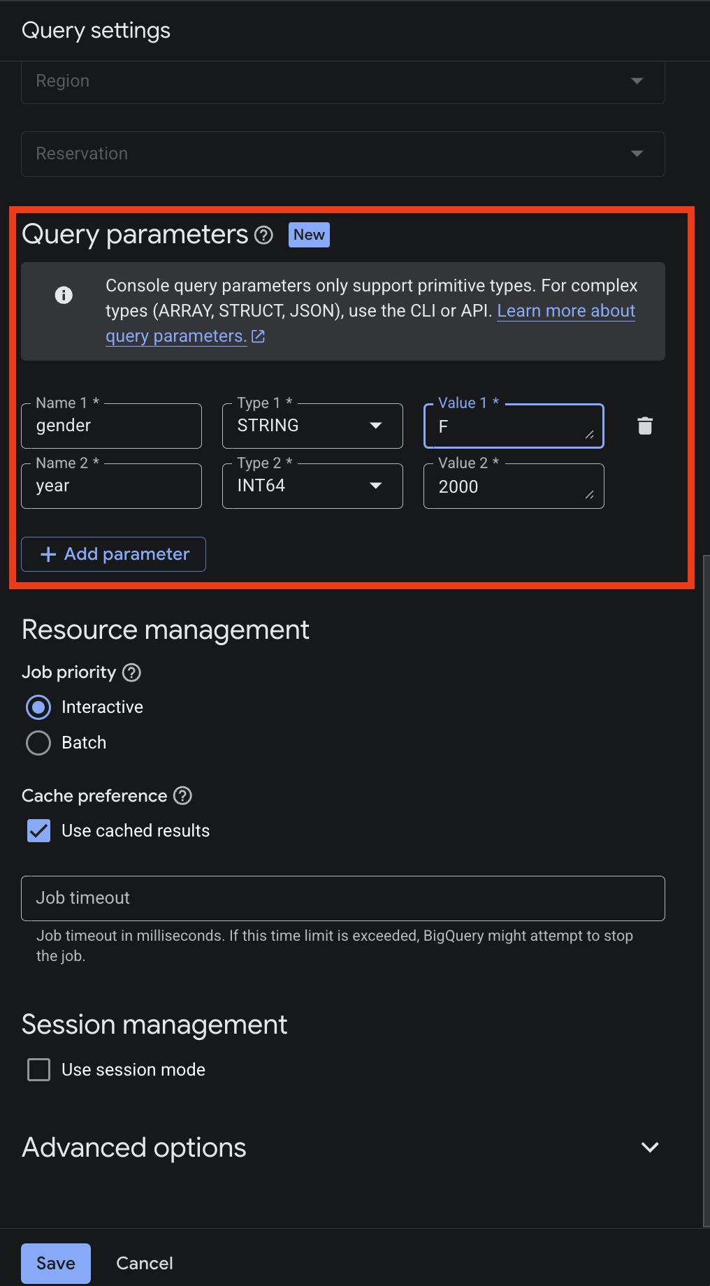 Setting up Query Parameters