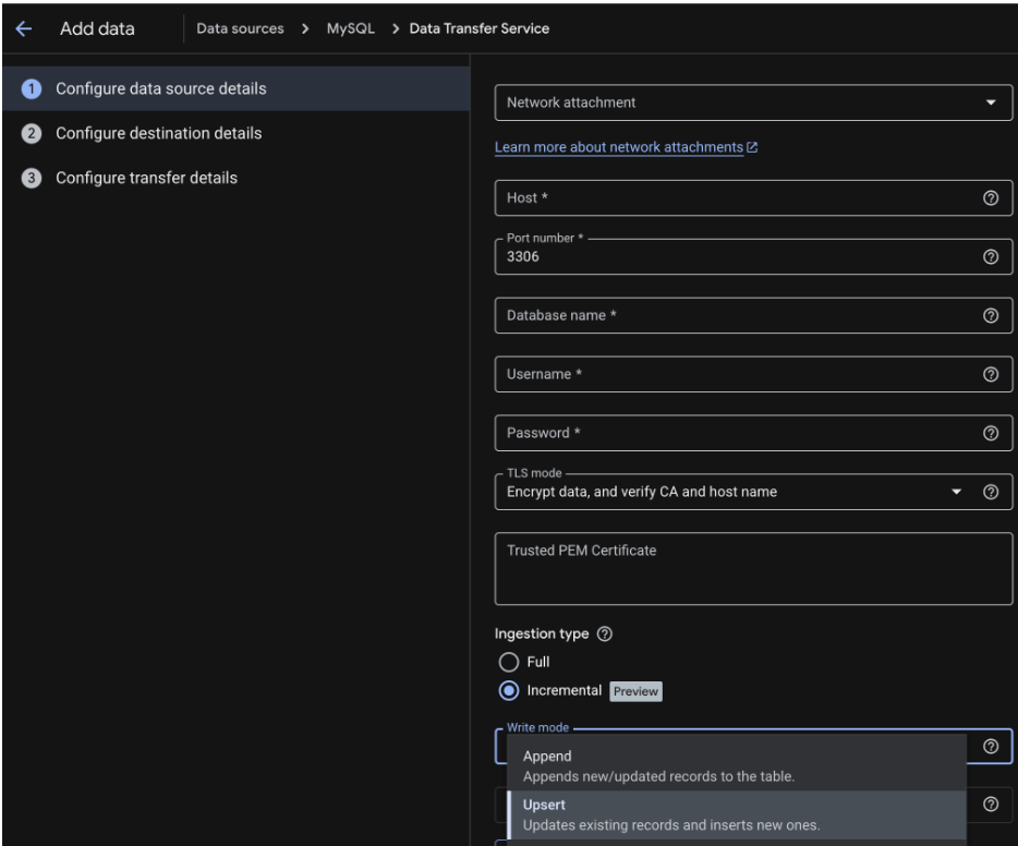 Choosing the ingestion type of a MySQL Transfer