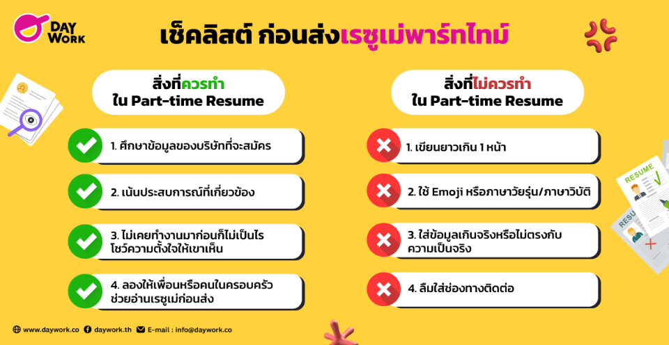 เช็คลิสต์ ก่อนส่งเรซูเม่พาร์ทไทม์