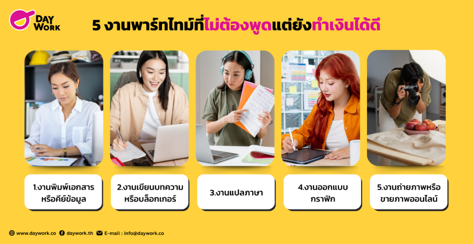 5 งานพาร์ทไทม์ที่ไม่ต้องพูดแต่ยังทำเงินได้ดี