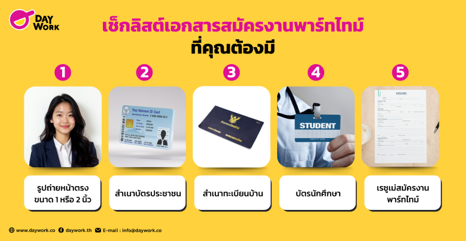  เอกสารสมัครงานพาร์ทไทม์ ที่ต้องมี