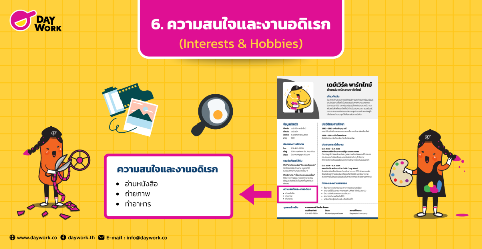  ตัวอย่างการเขียนความสนใจและงานอดิเรก  ในเรซูเม่พาร์ทไทม์