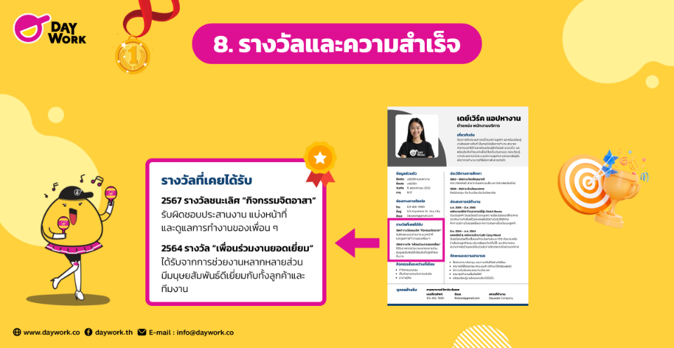 องค์ประกอบในเรซูเม่ ข้อ 8 ด้านรางวัลและความสำเร็จ