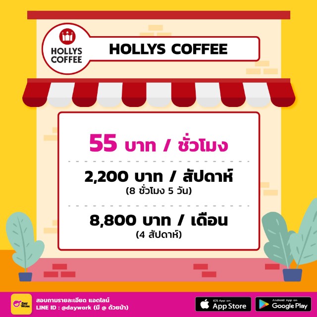 ค่าจ้างพนักงานพาร์ทไทม์ - Hollys Coffee