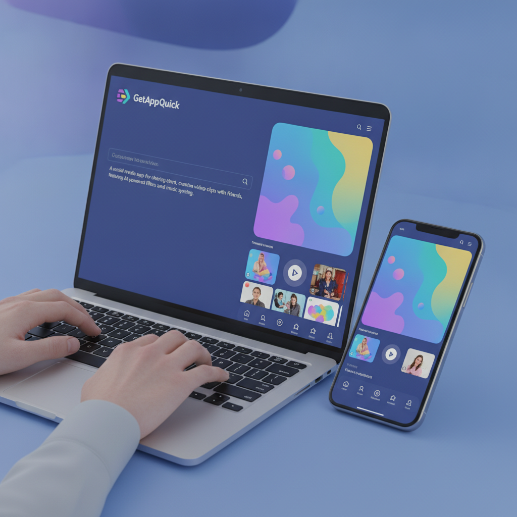 A user entering a plain-English app description into GetAppQuick and watching the UI preview update in real time.