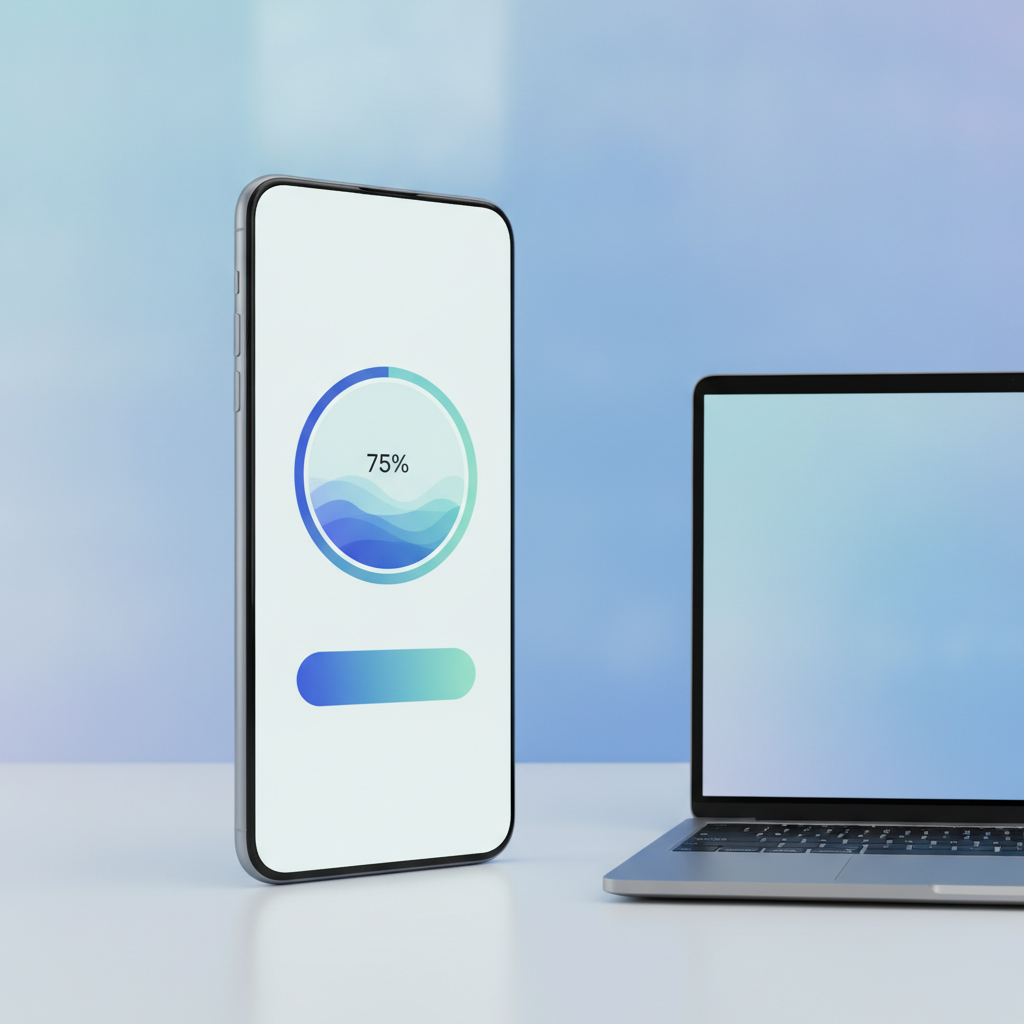 A sleek, minimalist mobile app interface showing a dashboard with daily water intake progress and a prominent Log Water button, generated by an AI app builder.