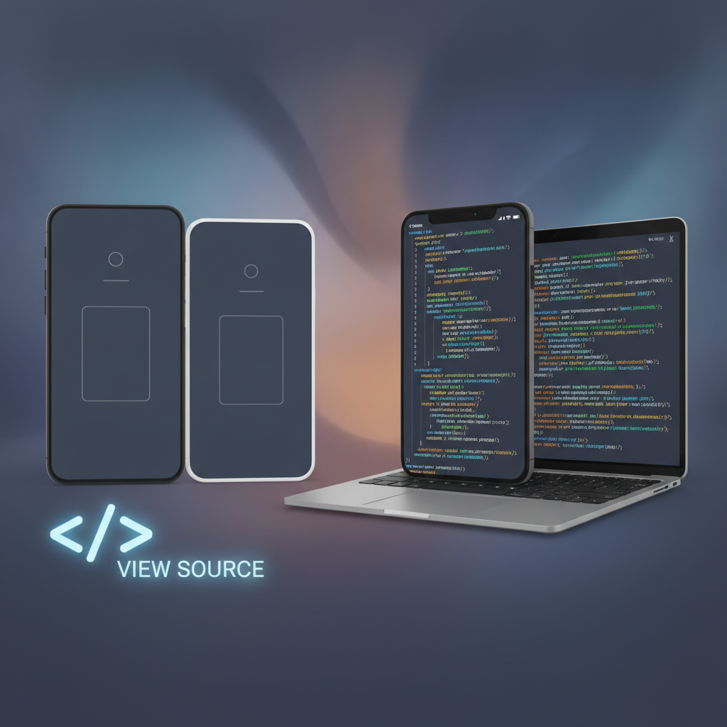 A split-screen showing “View Source” of a modern app—on the left, a shell with no content, on the right, full SEO-rich HTML markup.