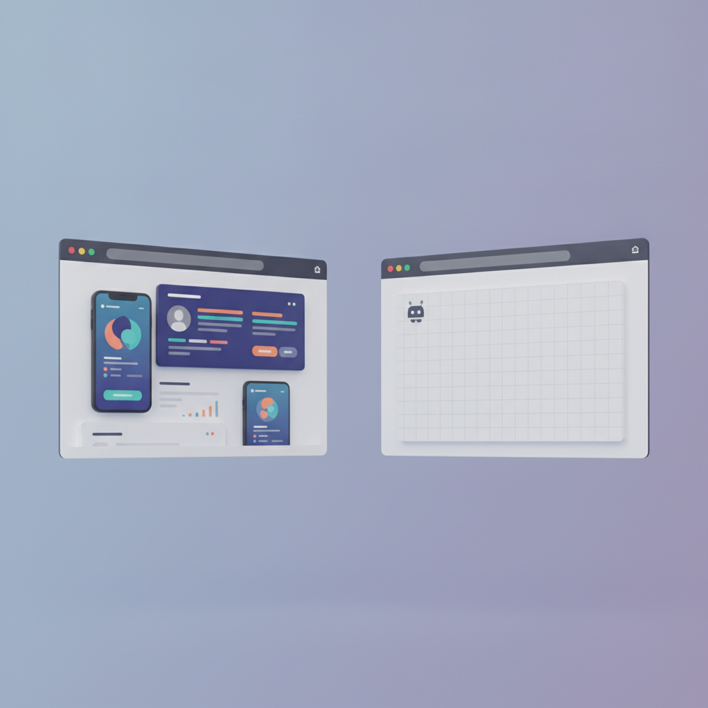 Illustration showing two browser windows—one displaying a rendered site with content, the other with a blank page as seen by a search engine or bot.