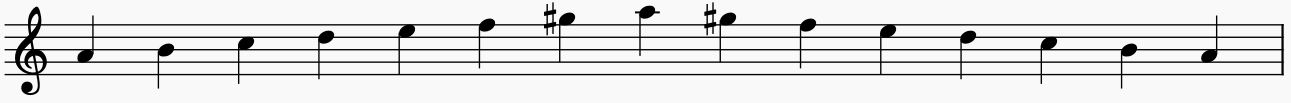 a harmonic minor scale on the staff