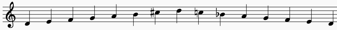 D melodic minor scale using the formula