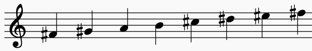 F♯ melodic minor, ascending