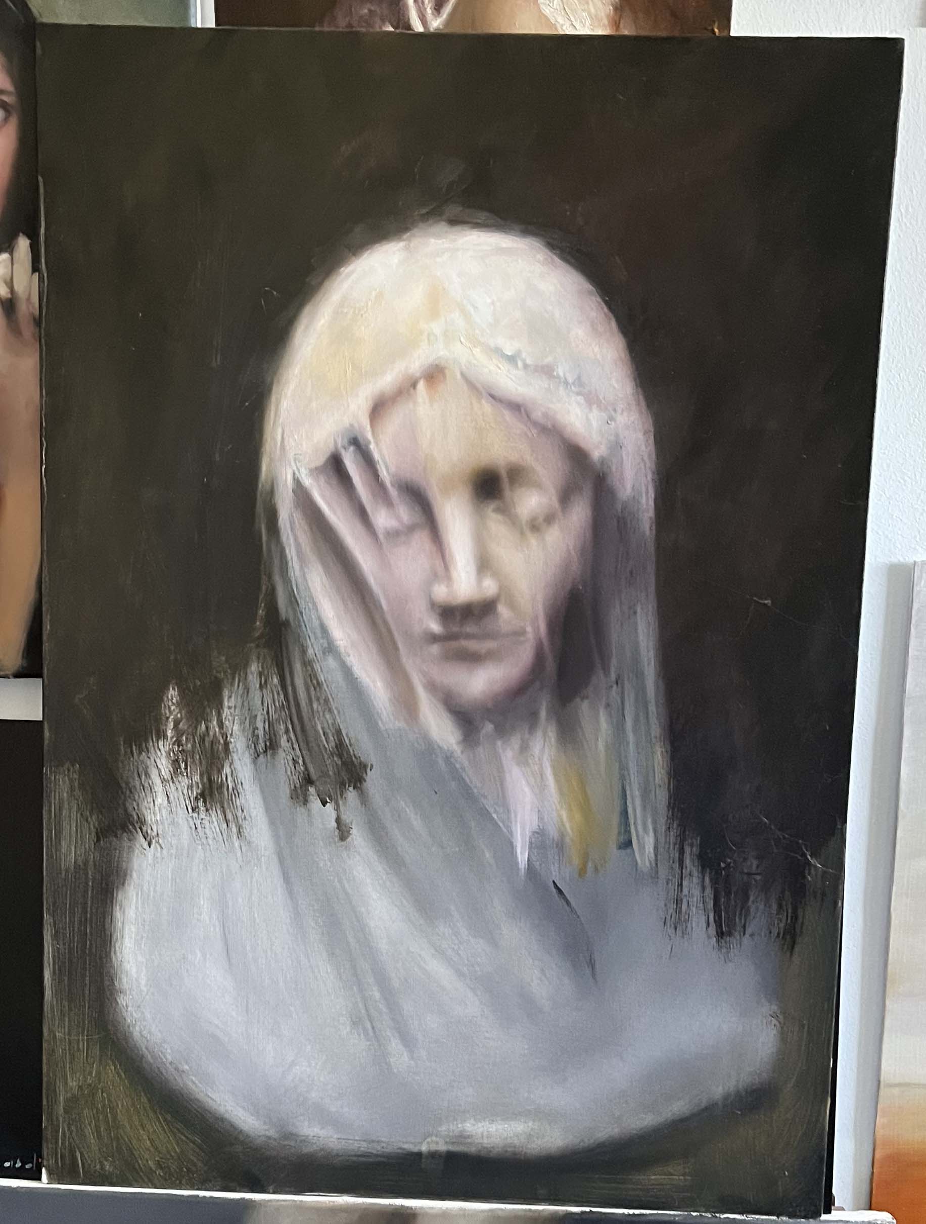 Tha Veiled Virgin - Oil on canvas board by Dylan Coppard, 2025, 24 x 16 inches, Figurative