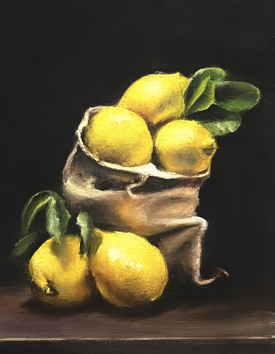 Lemons Study - Oil on canvas board by Dylan Coppard, 2023, 10 x 8 inches, Still Life