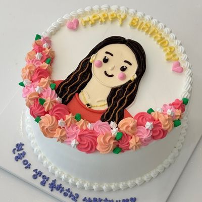 인물레터링케이크(꽃) 이미지