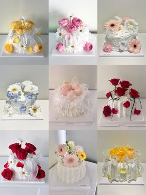 풍성 생화케이크 이미지