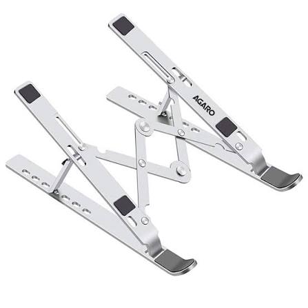 AGARO LS1821 Foldable Laptop Stand (Silver) — Anodised aluminium alloy, 7 height/angle levels, foldable