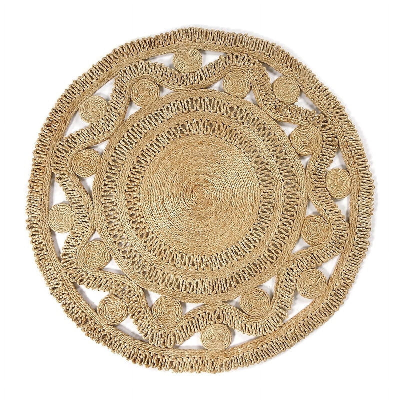 03457 GruHum Braided Jute Area Rug Natural Beige W, stock photo — view 1