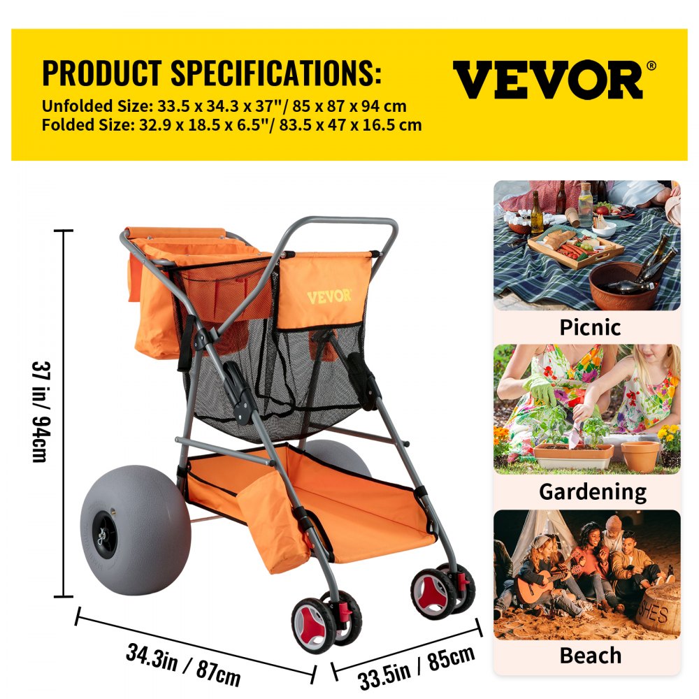 02561 VEVOR Orange Beach Cart with 12-Inch Balloon detail photo 7