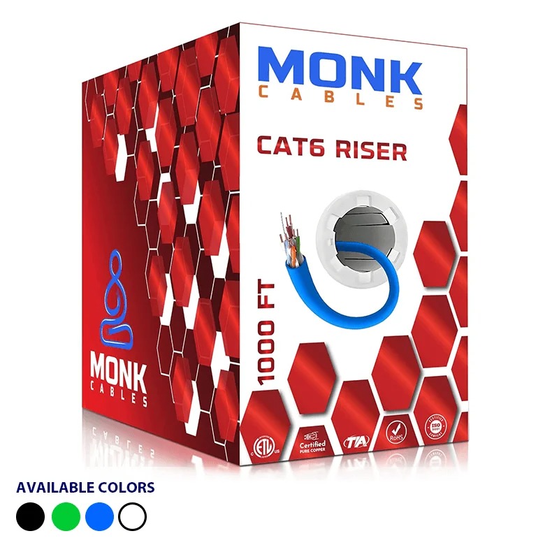 MONK Cables CAT6 Bulk Ethernet Cable 1000ft Solid UTP CMR PVC Blue, stock photo — view 1