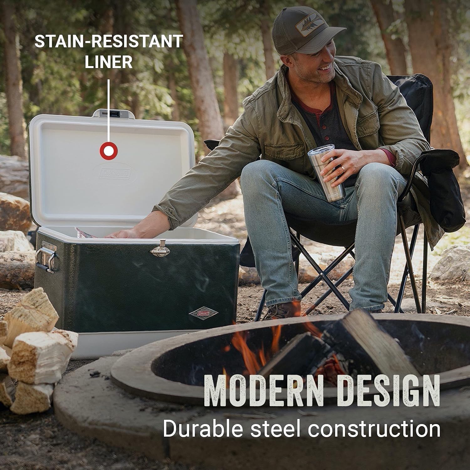 03275 Coleman 54 Qt Steel Cooler Matte Green Outdo detail photo 2