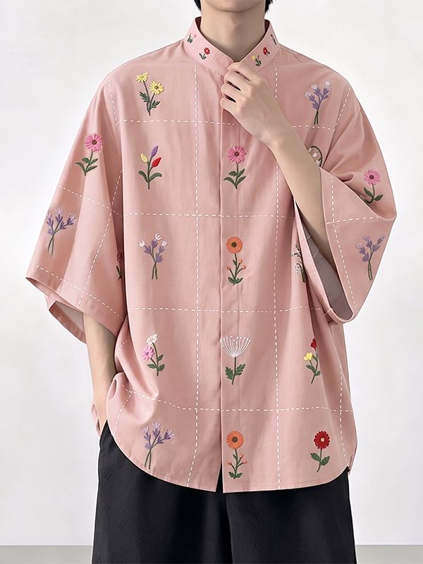01313 Men's Traditional Chinese Style Floral Print detail photo 4