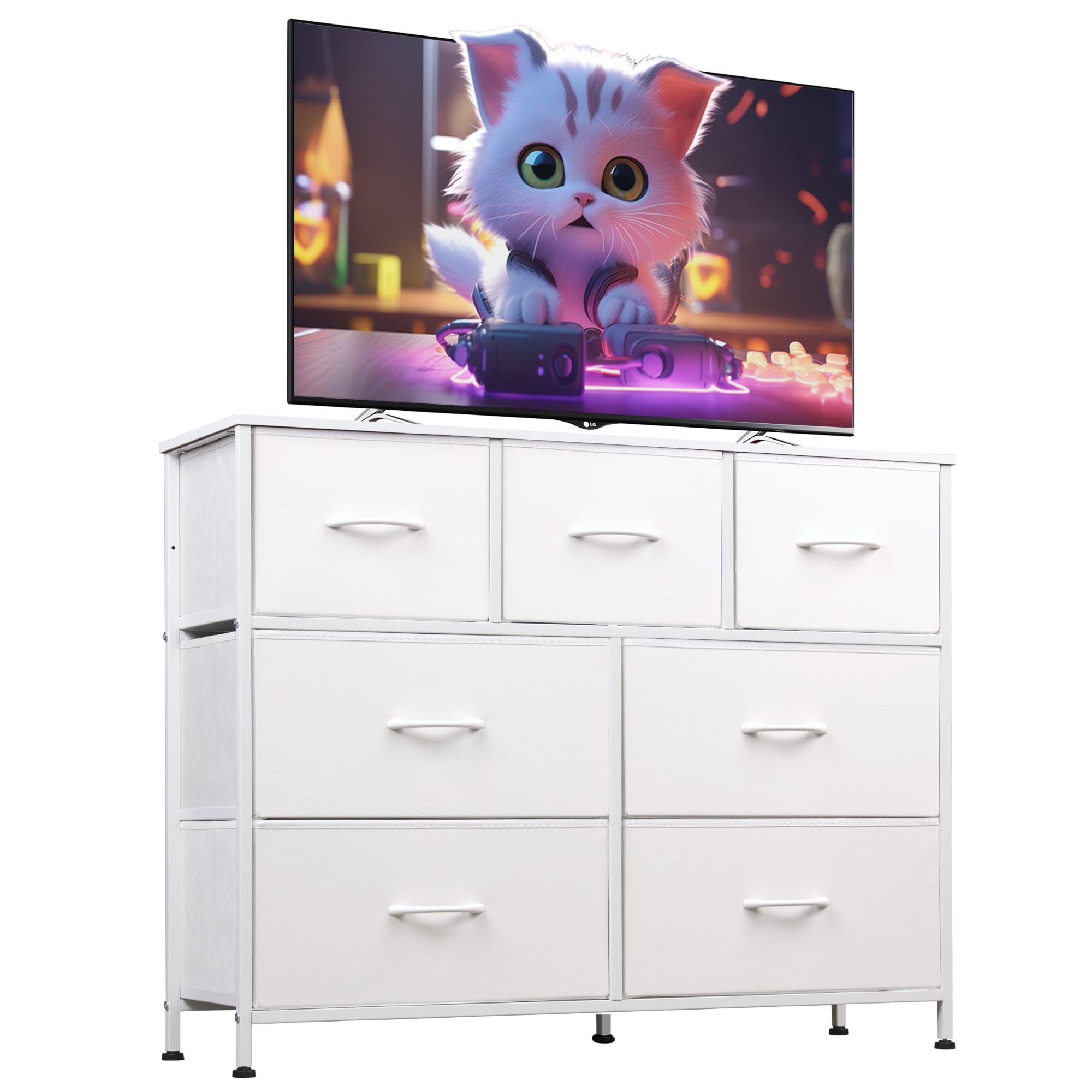 WLIVE 7-Drawer Dresser Tower Storage Cabinet White Fabric Bins detail photo 9