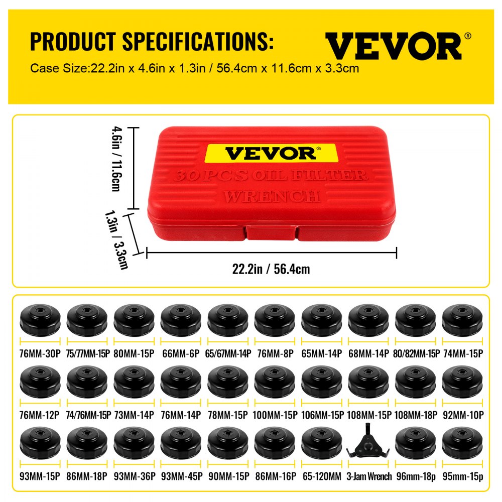 03022 VEVOR Cup Type Oil Filter Wrench Set Model W detail photo 7