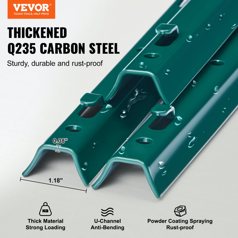02981 Green Steel U-Channel Garden Fence Posts wit detail photo 2