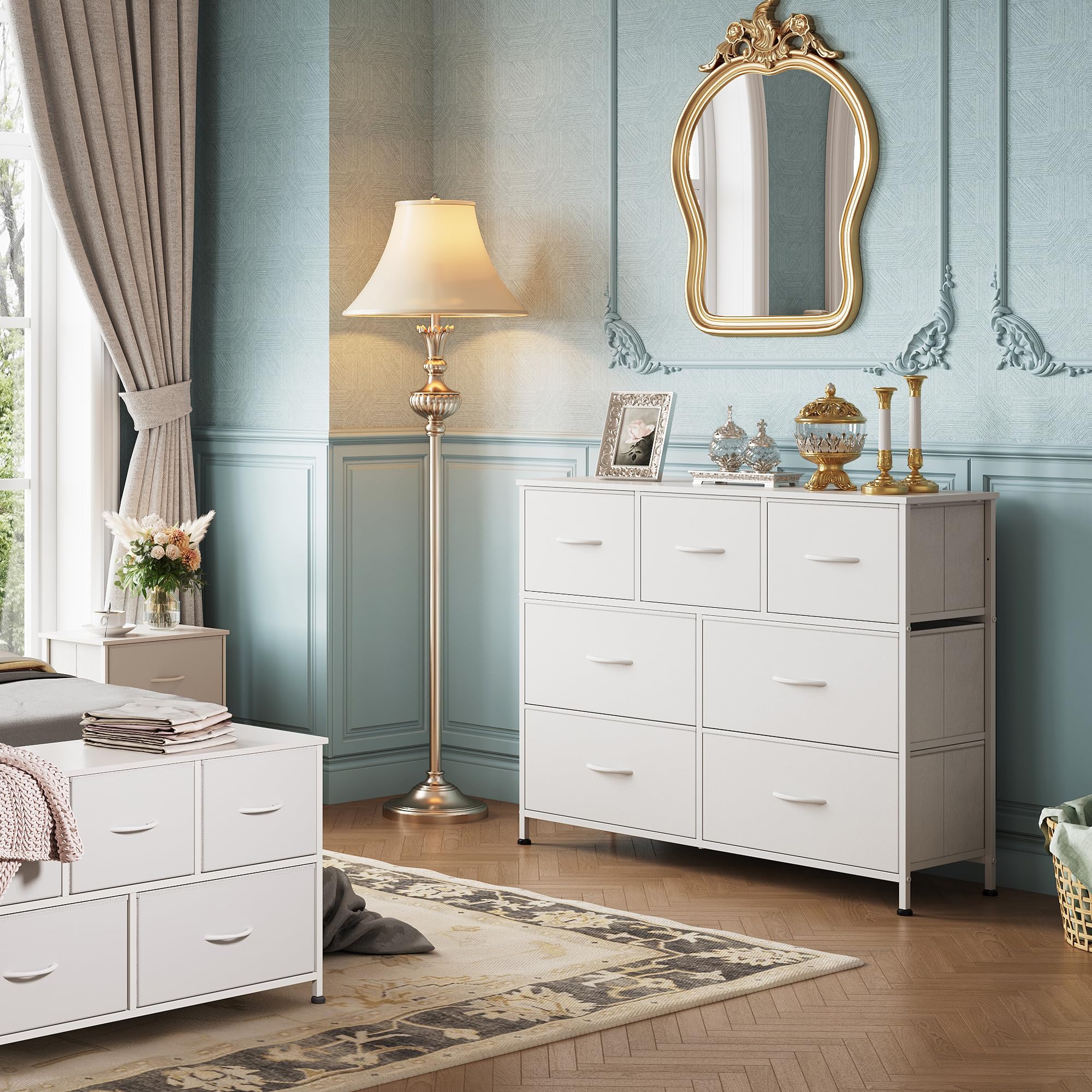 WLIVE 7-Drawer Dresser Tower Storage Cabinet White Fabric Bins detail photo 12