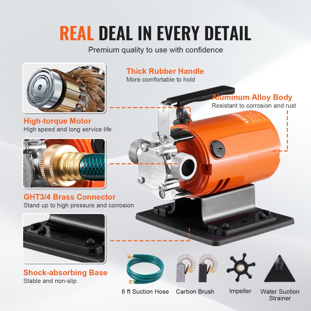 02935 VEVOR Portable Utility Pump 360 GPH 1/10 HP detail photo 4