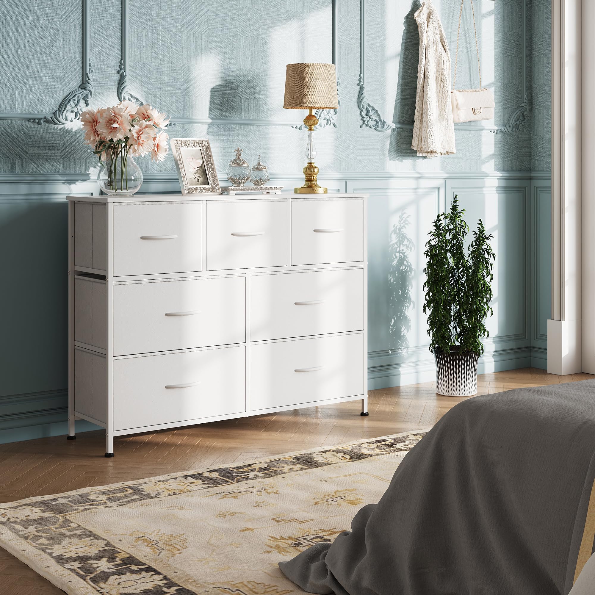 WLIVE 7-Drawer Dresser Tower Storage Cabinet White Fabric Bins detail photo 15