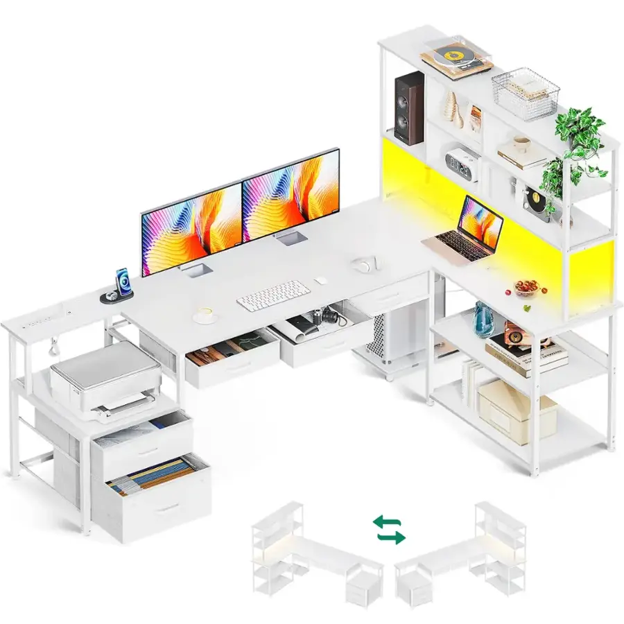 03285 L Shaped Desk With 5 Drawers And File Drawer, stock photo — view 1