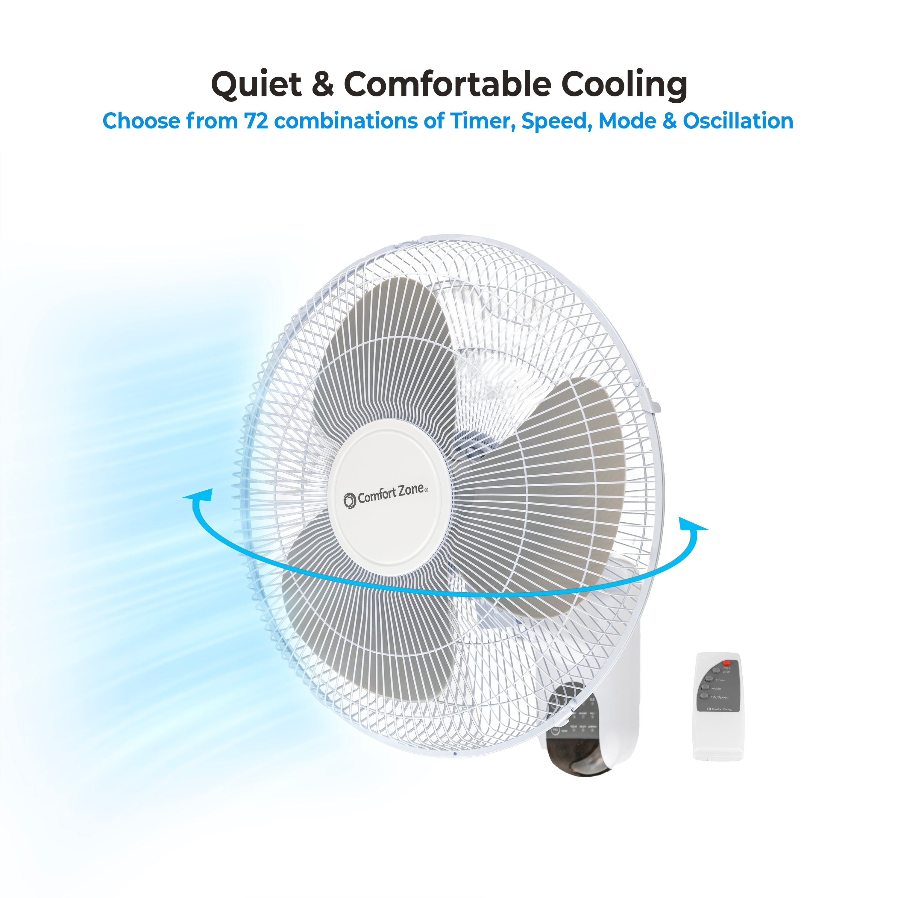 Comfort Zone CZ16WR Series Wall Mount Oscillating Fan with Remote Control detail photo 6